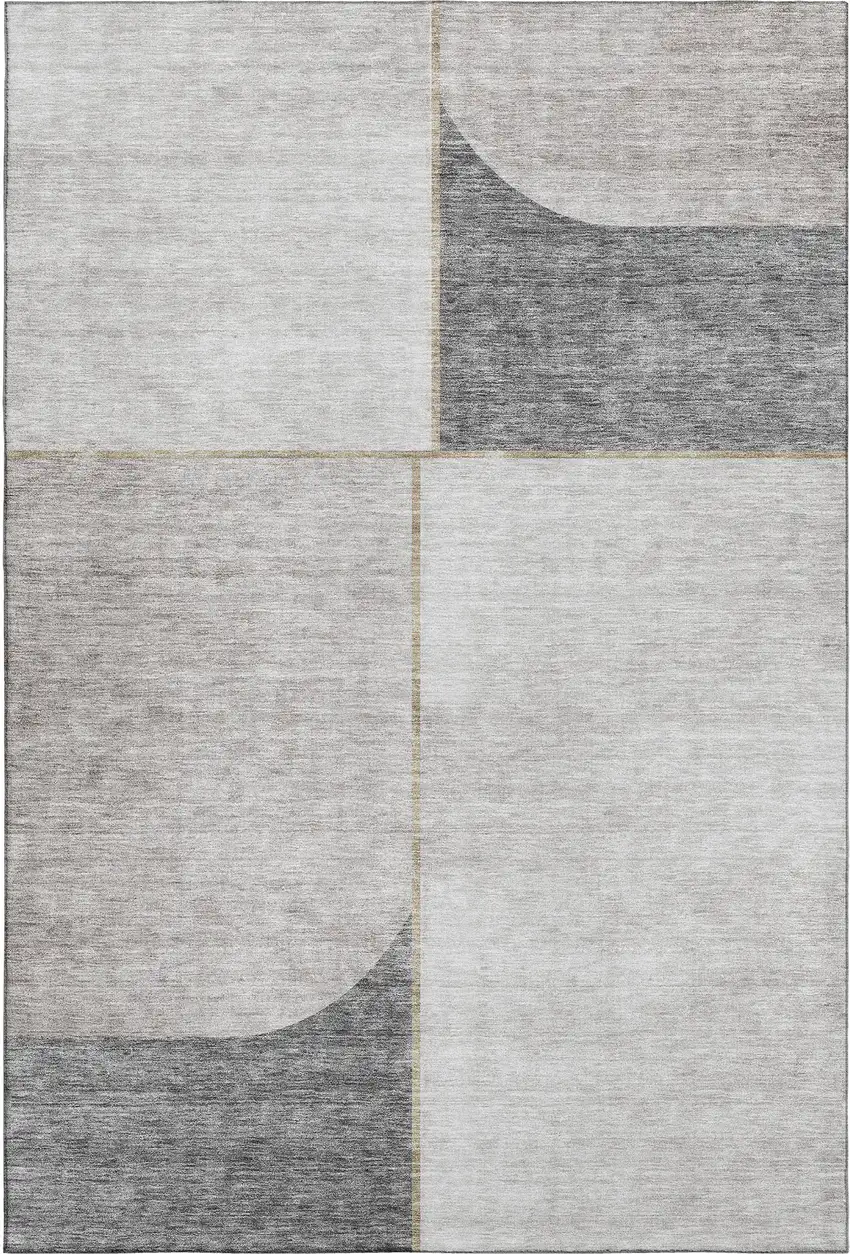 Taupe And Gray Geometric Washable Area Rug With UV Protection Photo 2