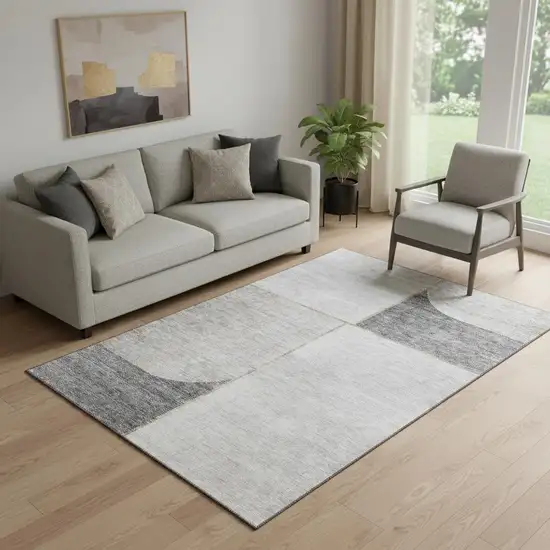 Taupe And Gray Geometric Washable Area Rug With UV Protection Photo 1