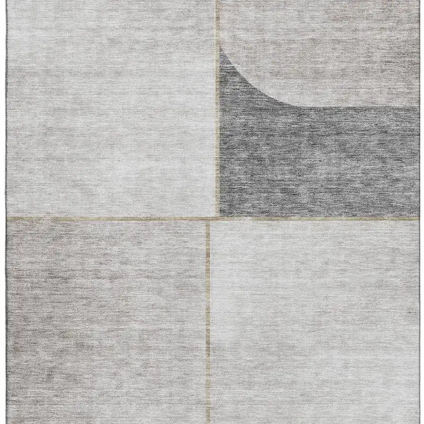 Taupe And Gray Geometric Washable Area Rug With UV Protection Photo 3