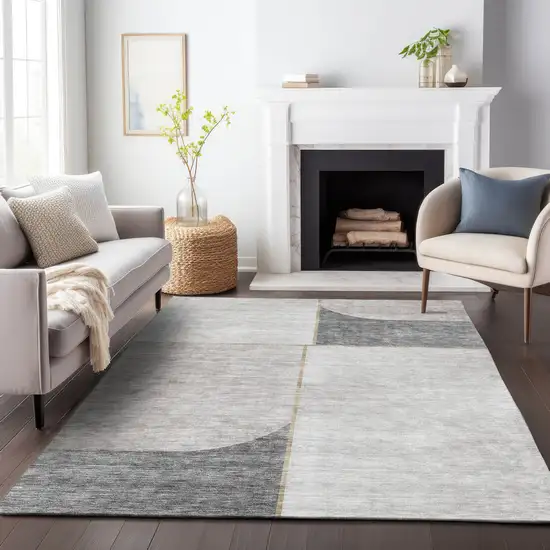 Taupe And Gray Geometric Washable Area Rug With UV Protection Photo 4