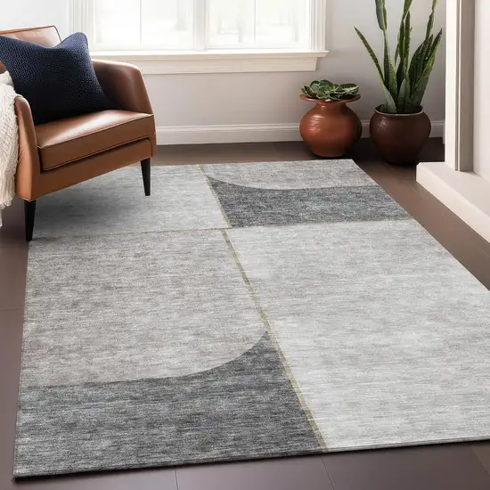Taupe And Gray Geometric Washable Area Rug With UV Protection Photo 5