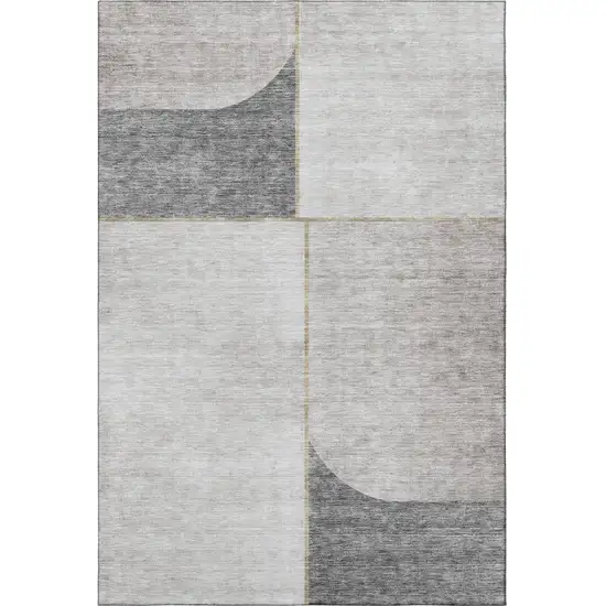 Taupe And Gray Geometric Washable Area Rug With UV Protection Photo 3