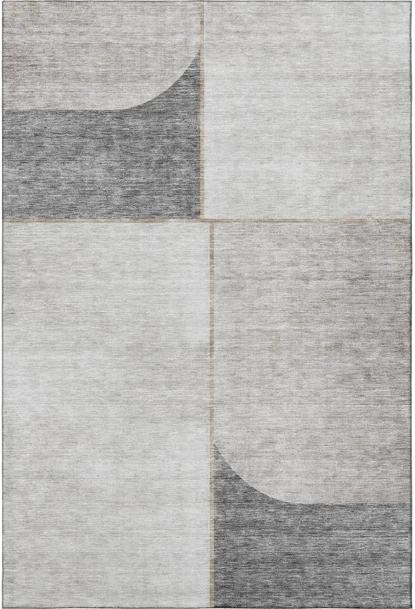 Taupe And Gray Geometric Washable Area Rug With UV Protection Photo 3