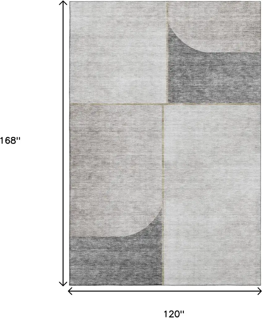 Taupe And Gray Geometric Washable Area Rug With UV Protection Photo 3