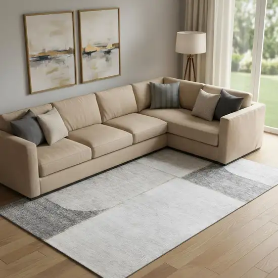 Taupe And Gray Geometric Washable Area Rug With UV Protection Photo 1