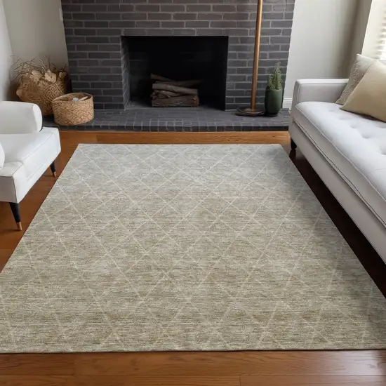 Taupe And Gray Geometric Washable Indoor Outdoor Area Rug Photo 9