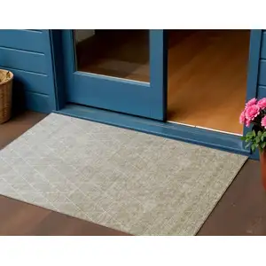 Photo of Taupe And Gray Geometric Washable Indoor Outdoor Area Rug