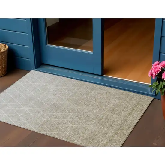 Taupe And Gray Geometric Washable Indoor Outdoor Area Rug Photo 1