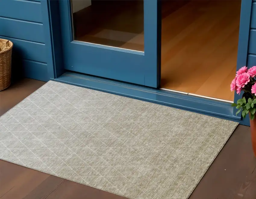 Taupe And Gray Geometric Washable Indoor Outdoor Area Rug Photo 1