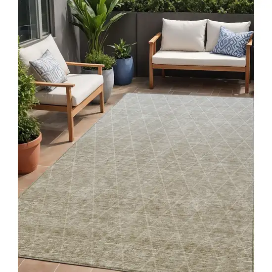 Taupe And Gray Geometric Washable Indoor Outdoor Area Rug Photo 1
