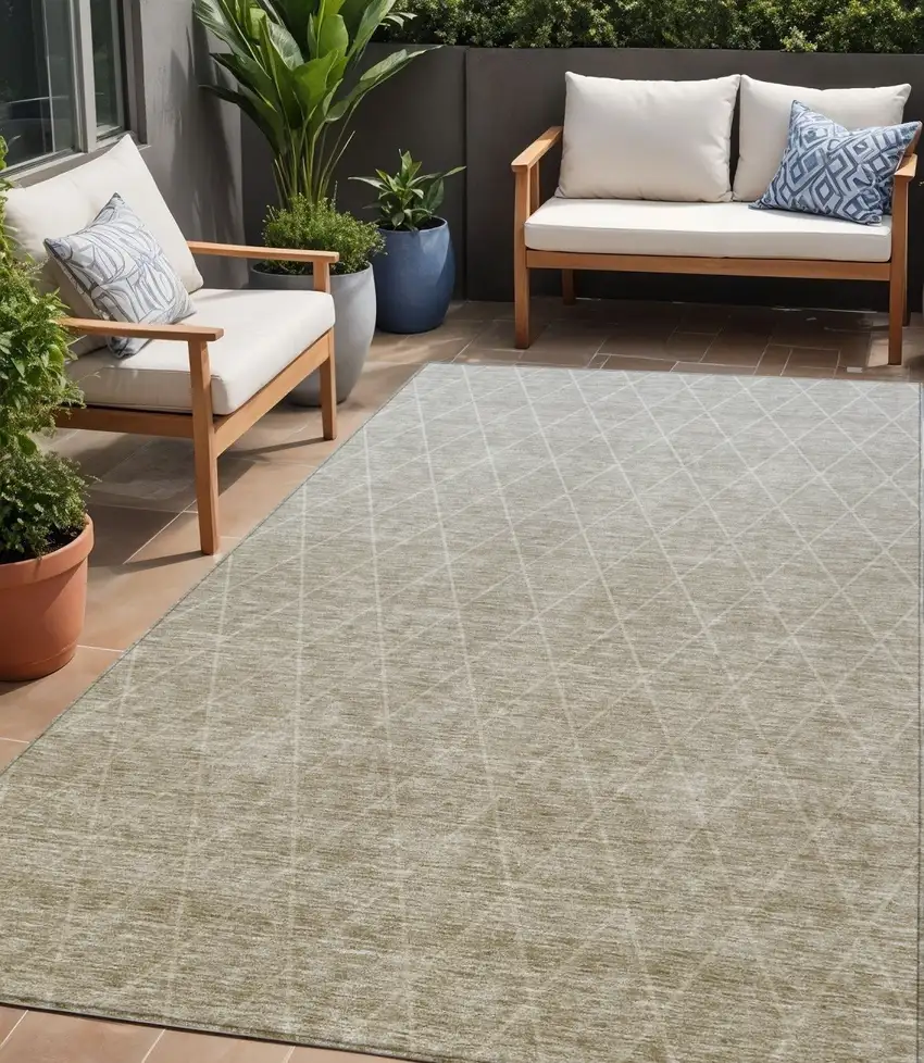 Taupe And Gray Geometric Washable Indoor Outdoor Area Rug Photo 1