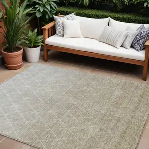 Photo of Taupe And Gray Geometric Washable Indoor Outdoor Area Rug