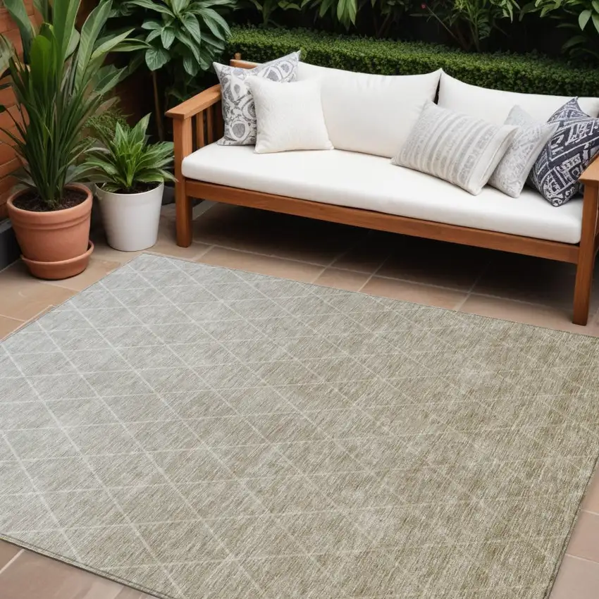 Taupe And Gray Geometric Washable Indoor Outdoor Area Rug Photo 1