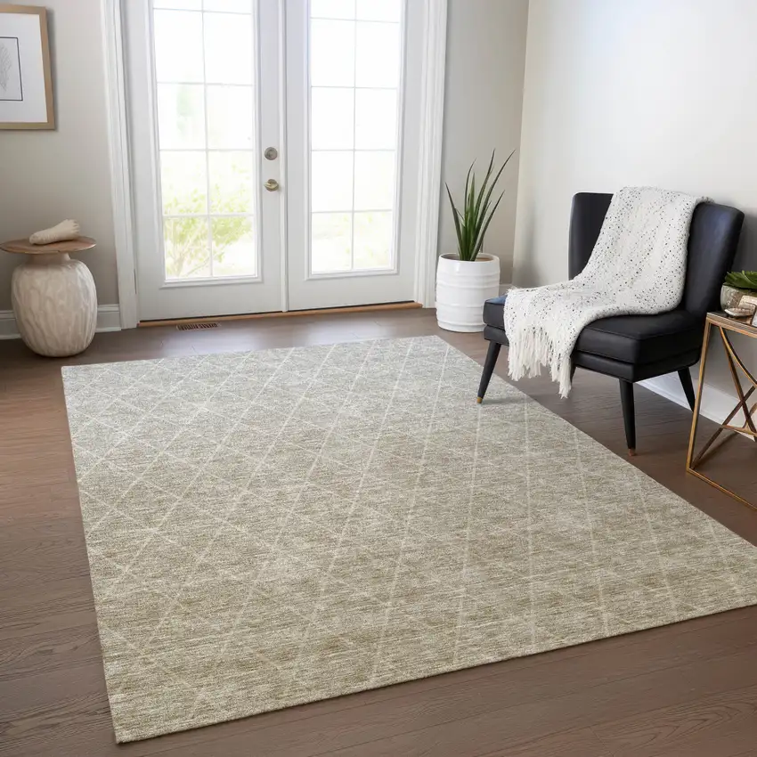 Taupe And Gray Geometric Washable Indoor Outdoor Area Rug Photo 9