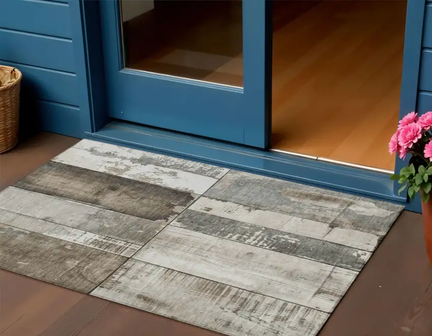 Taupe And Gray Geometric Washable Indoor Outdoor Area Rug Photo 3