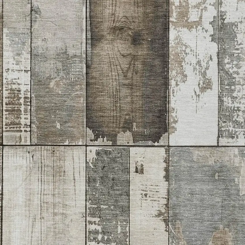 Taupe And Gray Geometric Washable Indoor Outdoor Area Rug Photo 4