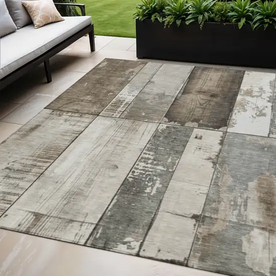 Taupe And Gray Geometric Washable Indoor Outdoor Area Rug Photo 2