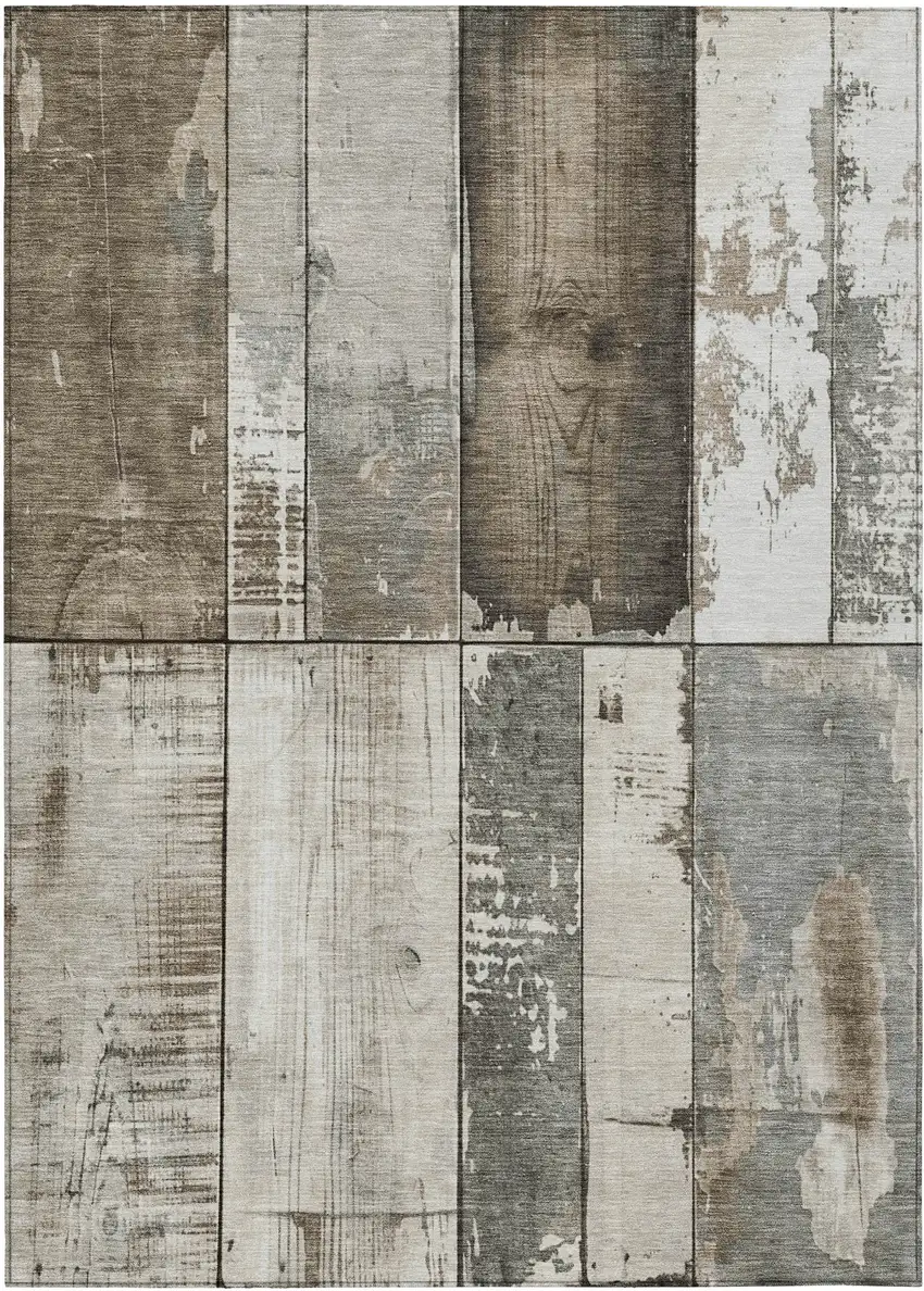 Taupe And Gray Geometric Washable Indoor Outdoor Area Rug Photo 9