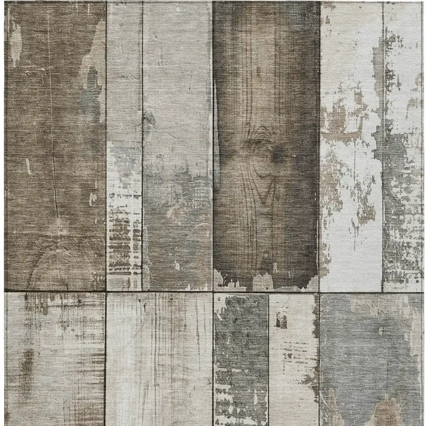 Taupe And Gray Geometric Washable Indoor Outdoor Area Rug Photo 1