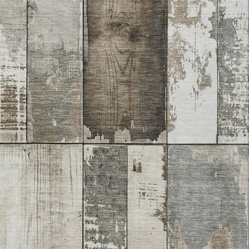 Taupe And Gray Geometric Washable Indoor Outdoor Area Rug Photo 3