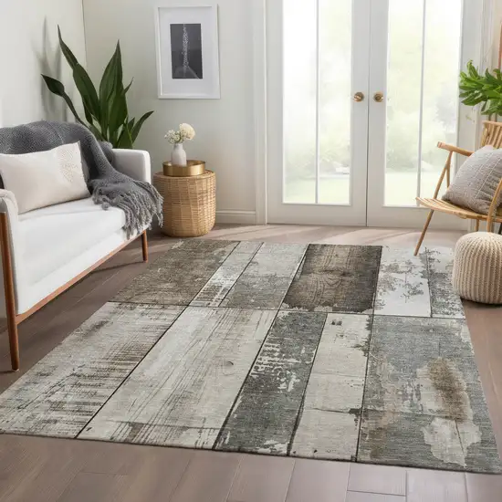 Taupe And Gray Geometric Washable Indoor Outdoor Area Rug Photo 7