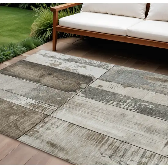 Taupe And Gray Geometric Washable Indoor Outdoor Area Rug Photo 2