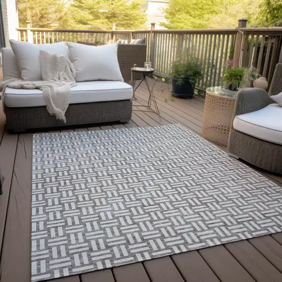 Taupe And Gray Geometric Washable Indoor Outdoor Area Rug Photo 9