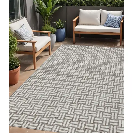 Taupe And Gray Geometric Washable Indoor Outdoor Area Rug Photo 1