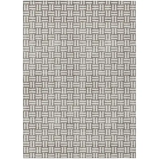 Taupe And Gray Geometric Washable Indoor Outdoor Area Rug Photo 2