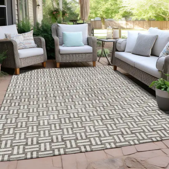 Taupe And Gray Geometric Washable Indoor Outdoor Area Rug Photo 8