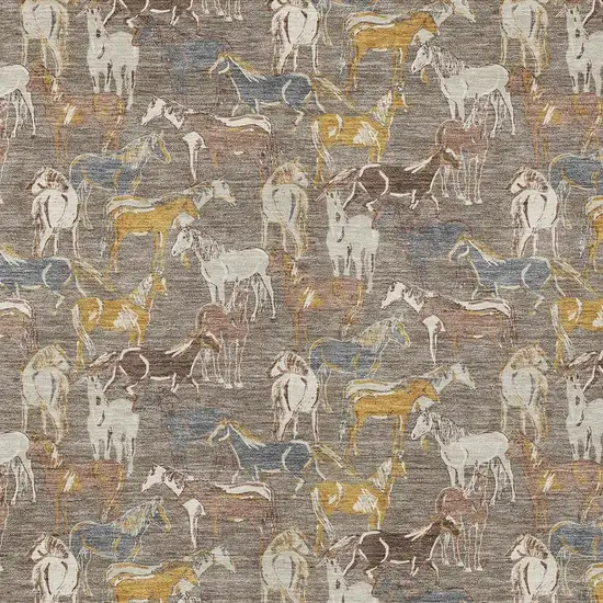 Taupe And Gray Horse Washable Indoor Outdoor Area Rug Photo 3