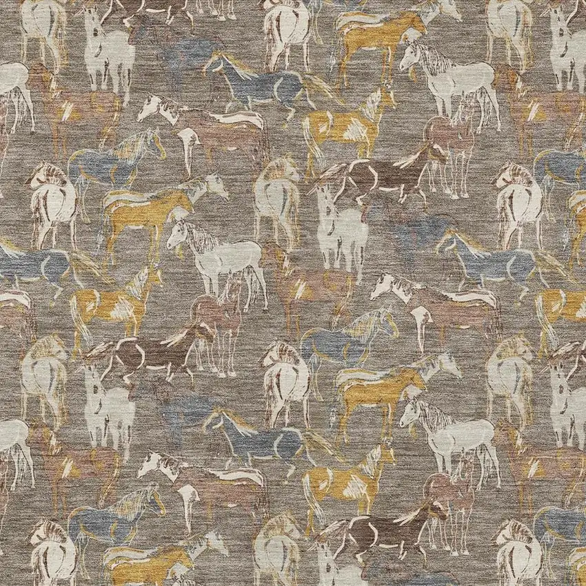 Taupe And Gray Horse Washable Indoor Outdoor Area Rug Photo 3
