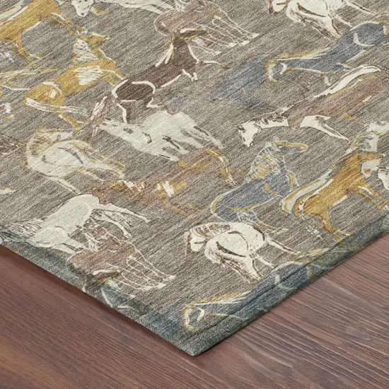Taupe And Gray Horse Washable Indoor Outdoor Area Rug Photo 5