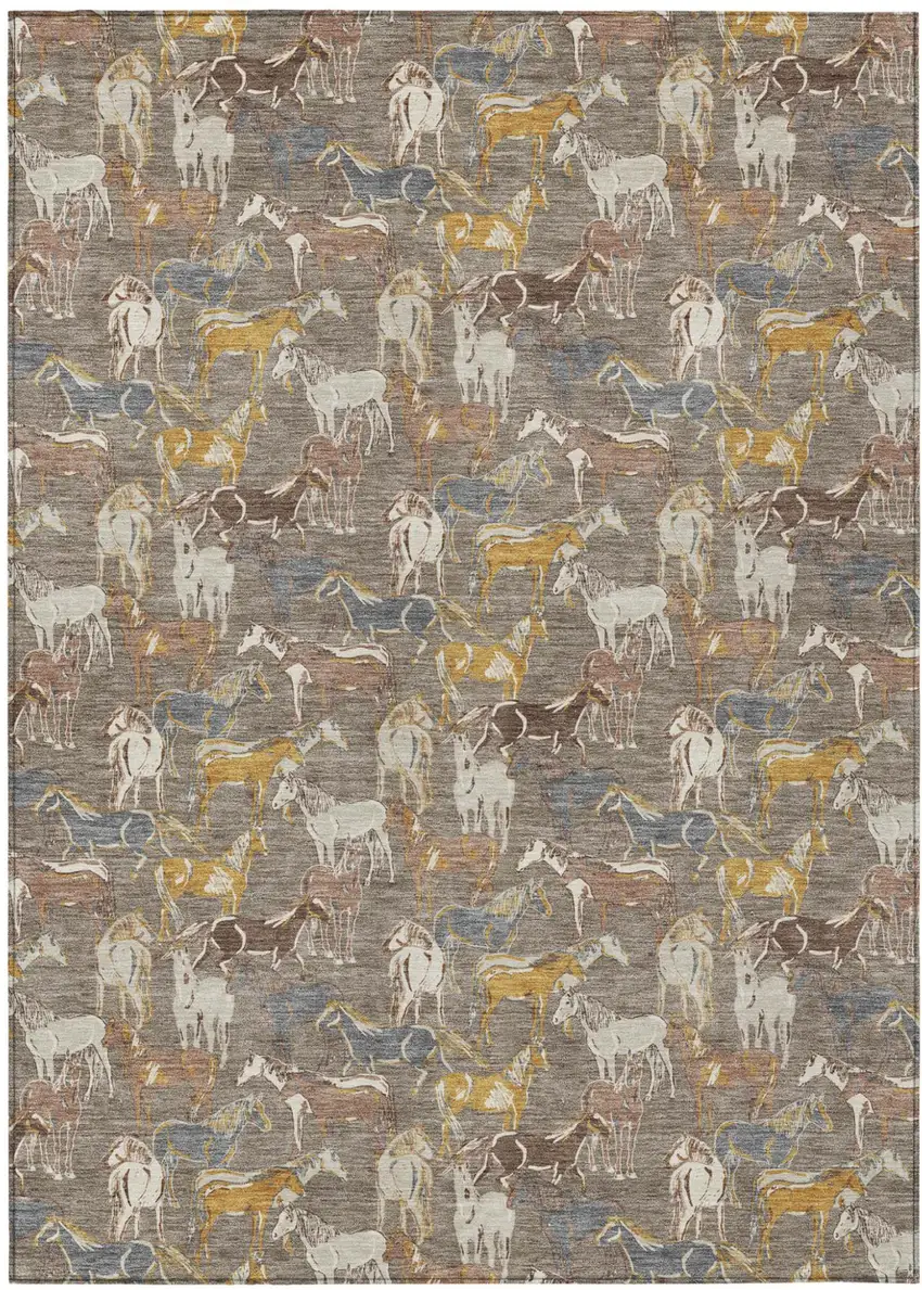 Taupe And Gray Horse Washable Indoor Outdoor Area Rug Photo 2