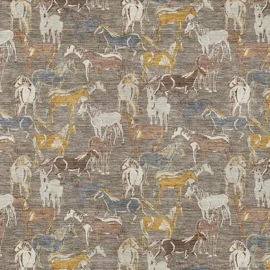 Taupe And Gray Horse Washable Indoor Outdoor Area Rug Photo 3