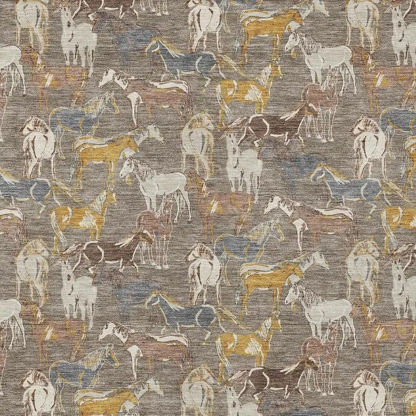 Taupe And Gray Horse Washable Indoor Outdoor Area Rug Photo 3