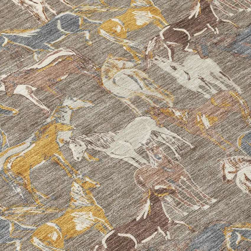 Taupe And Gray Horse Washable Indoor Outdoor Area Rug Photo 6