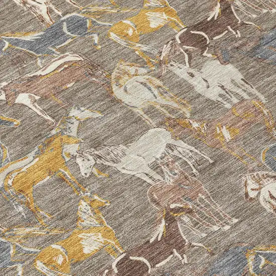 Taupe And Gray Horse Washable Indoor Outdoor Area Rug Photo 6