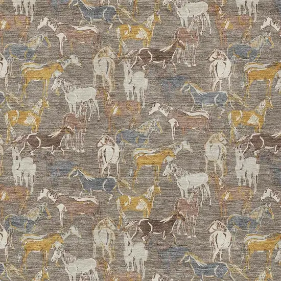 Taupe And Gray Horse Washable Indoor Outdoor Area Rug Photo 3
