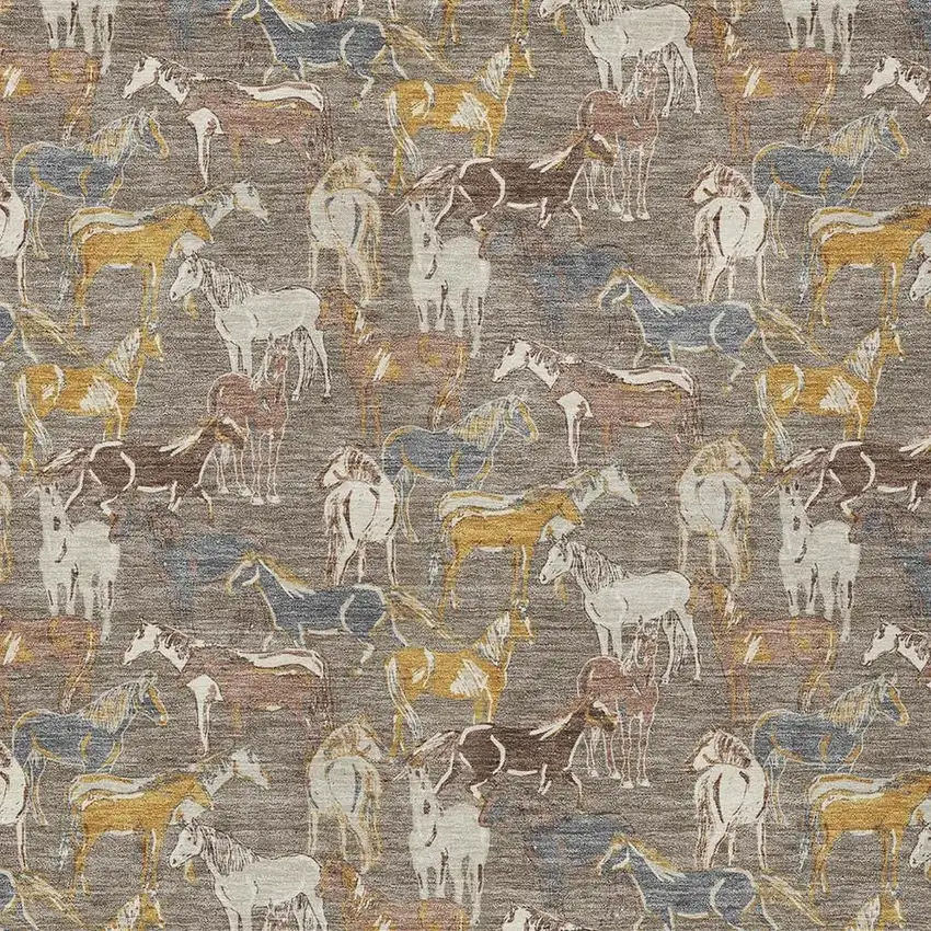 Taupe And Gray Horse Washable Indoor Outdoor Area Rug Photo 3