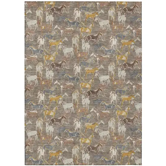 Taupe And Gray Horse Washable Indoor Outdoor Area Rug Photo 2