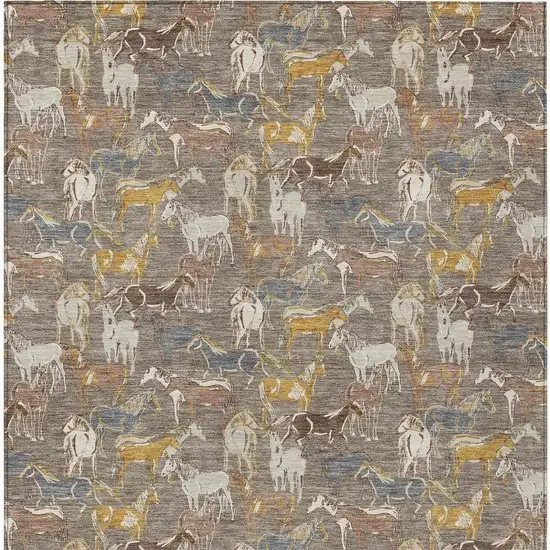 Taupe And Gray Horse Washable Indoor Outdoor Area Rug Photo 4