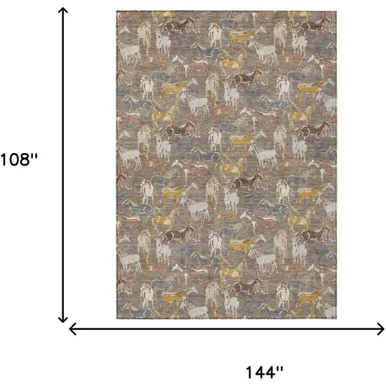 Taupe And Gray Horse Washable Indoor Outdoor Area Rug Photo 7