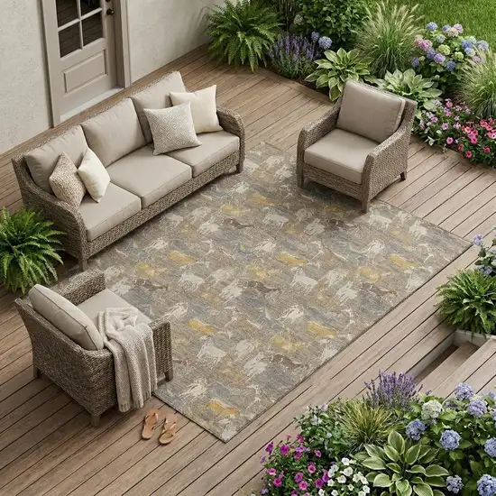 Taupe And Gray Horse Washable Indoor Outdoor Area Rug Photo 1