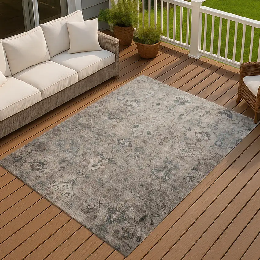 Taupe And Gray Medallion Washable Indoor Outdoor Area Rug Photo 7