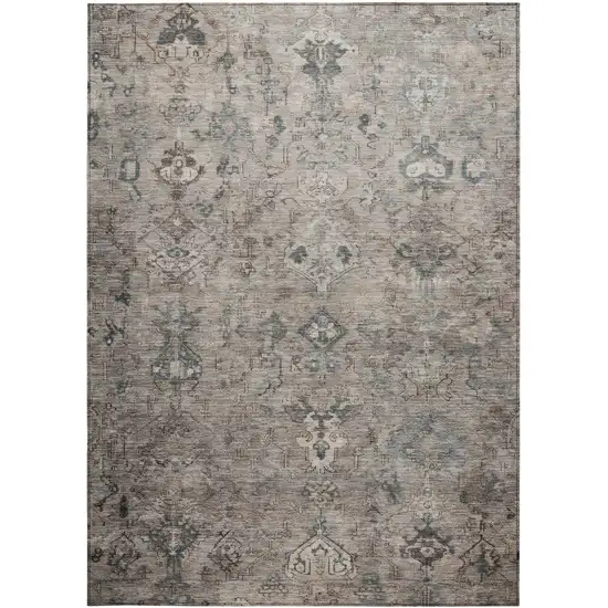 Taupe And Gray Medallion Washable Indoor Outdoor Area Rug Photo 4