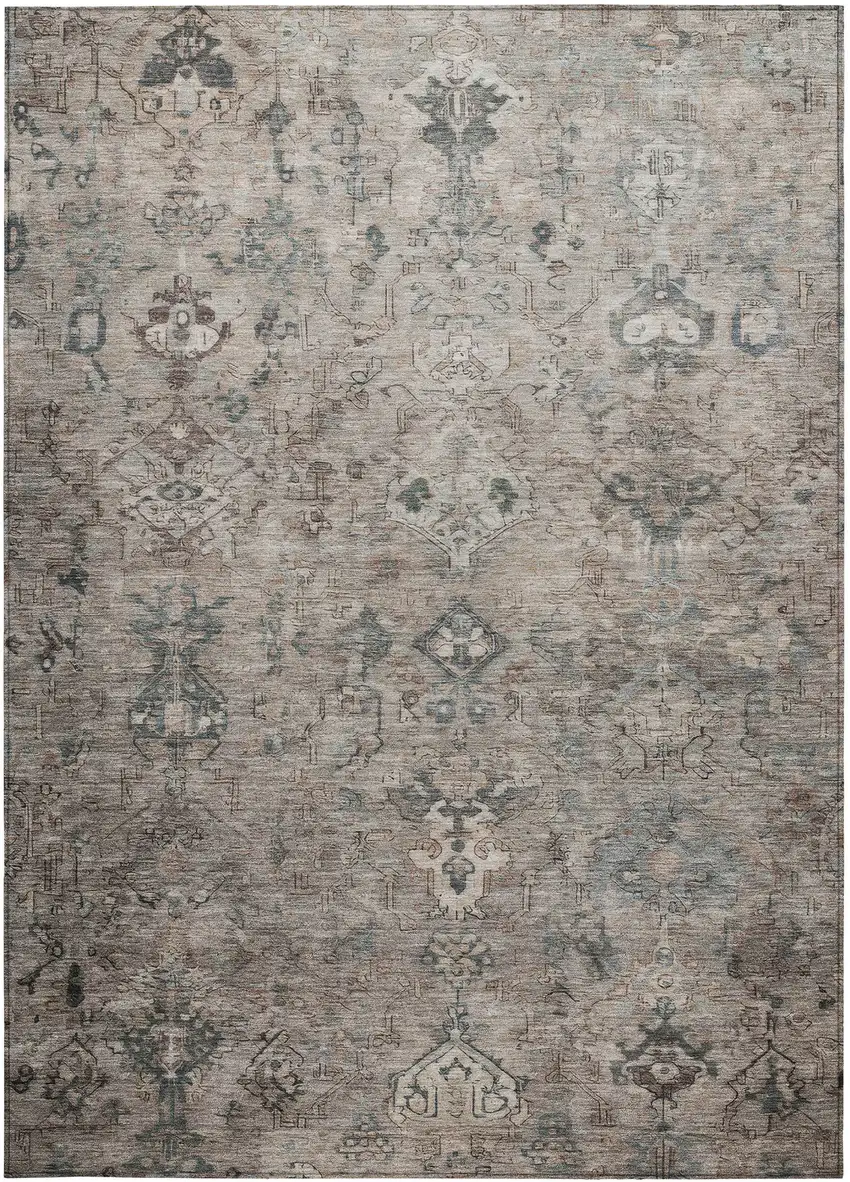 Taupe And Gray Medallion Washable Indoor Outdoor Area Rug Photo 4