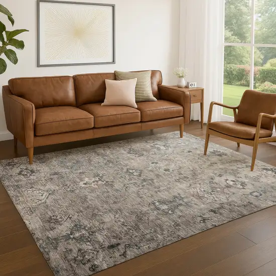 Taupe And Gray Medallion Washable Indoor Outdoor Area Rug Photo 8