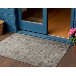 Photo of Taupe And Gray Medallion Washable Indoor Outdoor Area Rug