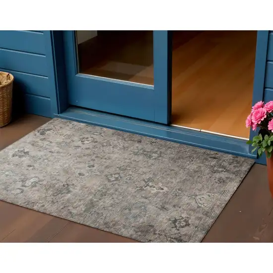 Taupe And Gray Medallion Washable Indoor Outdoor Area Rug Photo 1